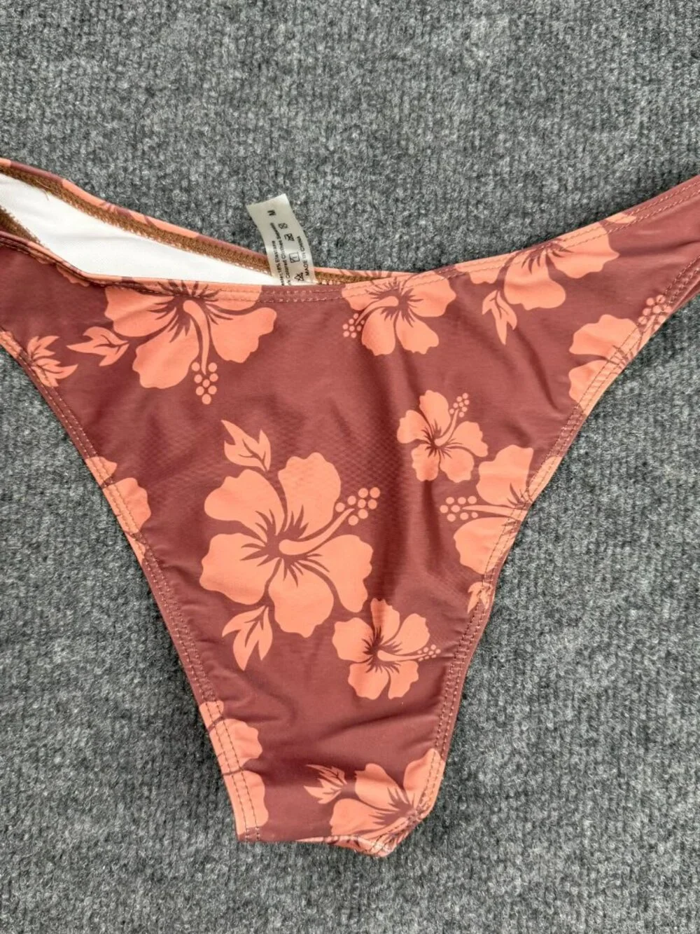 Y2K Hibiscus Floral High Leg Bikini Bottoms Size Medium Brown Tropical Swim